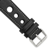 DeBeer 22mm Black Grand Prix Leather with White Stitching and Silver-tone Buckle 7.5 inch Watch Band