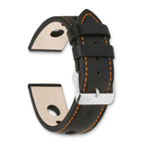 DeBeer 22mm Black Grand Prix Leather with Orange Stitching and Silver-tone Buckle 7.5 inch Watch Band
