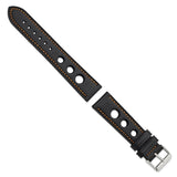 20mm Black Grand Prix Leather Orange Stitch Silver-tone Buckle Watch Band