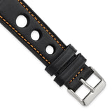 DeBeer 20mm Black Grand Prix Leather with Orange Stitching and Silver-tone Buckle 7.5 inch Watch Band