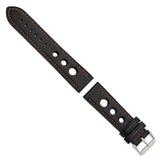 22mm Black Grand Prix Leather Orange Stitch Silver-tone Buckle Watch Band