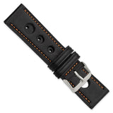 22mm Black Grand Prix Leather Orange Stitch Silver-tone Buckle Watch Band