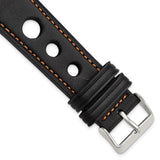 22mm Black Grand Prix Leather Orange Stitch Silver-tone Buckle Watch Band