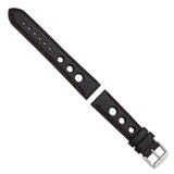 DeBeer 20mm Black Grand Prix Leather with Red Stitching and Silver-tone Buckle 7.5 inch Watch Band