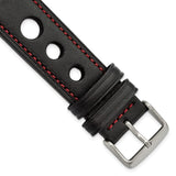 DeBeer 22mm Black Grand Prix Leather with Red Stitching and Silver-tone Buckle 7.5 inch Watch Band