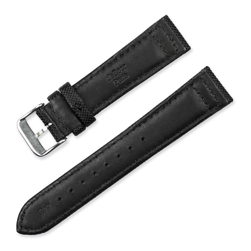 20mm Black Canvas/Leather Lining Steel Buckle Watch Band
