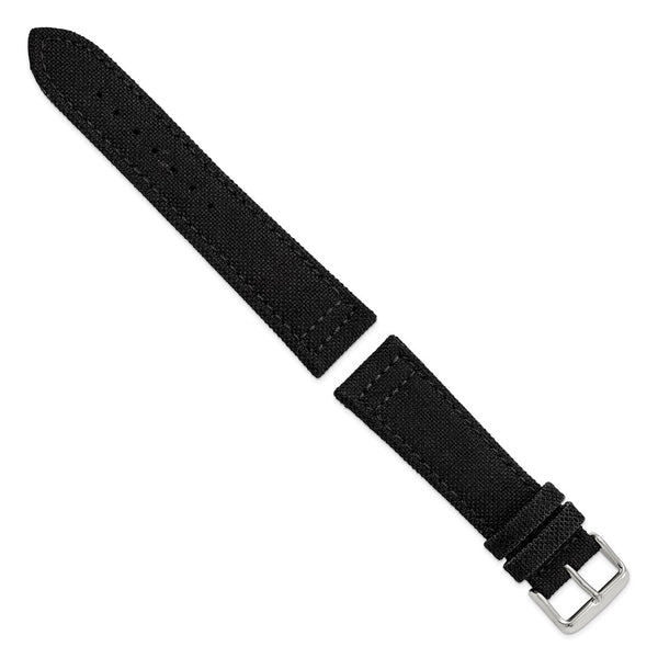 22mm Black Canvas/Leather Lining Steel Buckle Watch Band