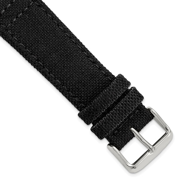 DeBeer 22mm Black Nylon Canvas with Black Leather Lining and Brushed Stainless Steel Buckle 7.75 inch Watch Band