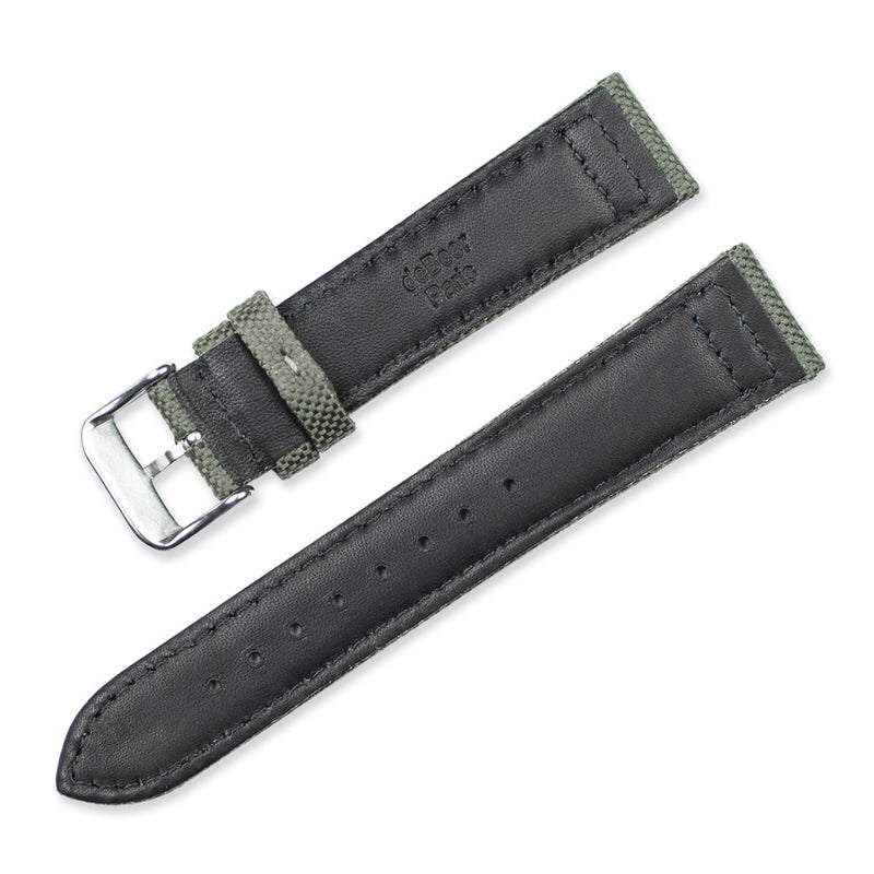 18mm Dark Green Canvas/Leather Lining Steel Buckle Watch Band