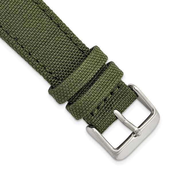 18mm Dark Green Canvas/Leather Lining Steel Buckle Watch Band
