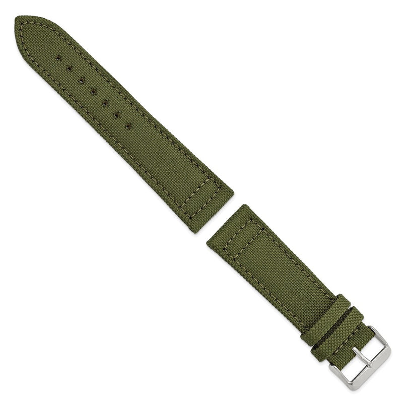 DeBeer 24mm Olive Nylon Canvas with Black Leather Lining and Brushed Stainless Steel Buckle 7.75 inch Watch Band