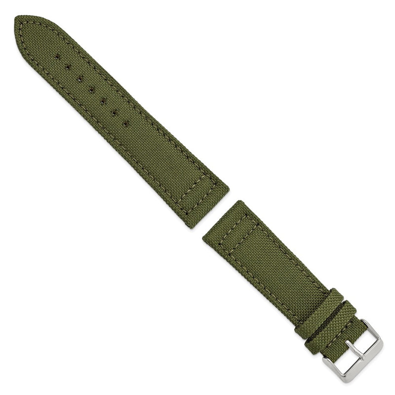 24mm Dark Green Canvas/Leather Lining Steel Buckle Watch Band