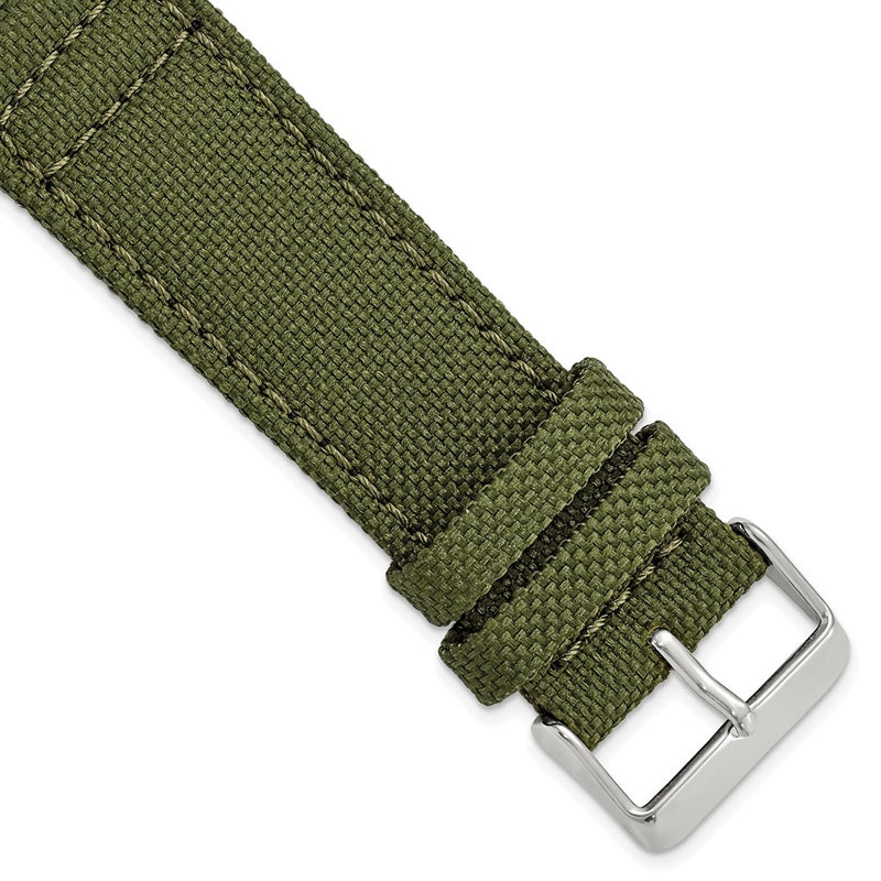 24mm Dark Green Canvas/Leather Lining Steel Buckle Watch Band
