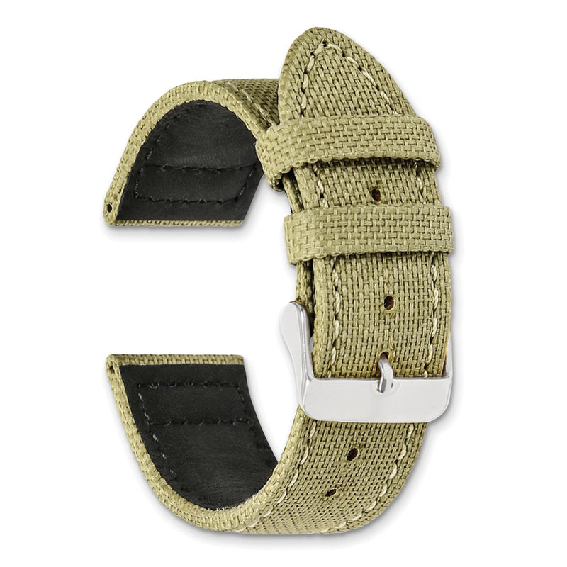 DeBeer 20mm Beige Nylon Canvas with Black Leather Lining and Brushed Stainless Steel Buckle 7.75 inch Watch Band