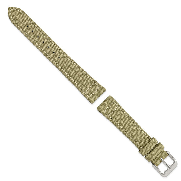 DeBeer 18mm Beige Nylon Canvas with Black Leather Lining and Brushed Stainless Steel Buckle 7.75 inch Watch Band