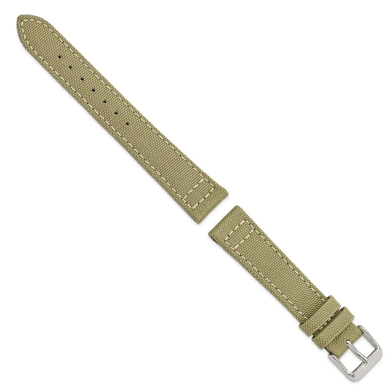 DeBeer 18mm Beige Nylon Canvas with Black Leather Lining and Brushed Stainless Steel Buckle 7.75 inch Watch Band