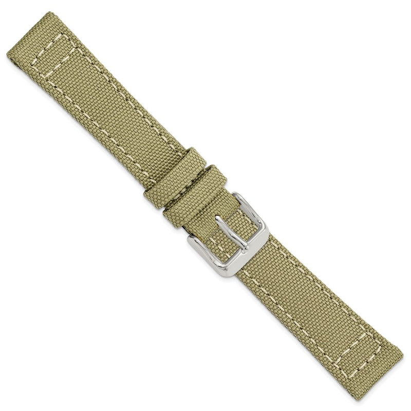 18mm Tan/Beige Canvas/Leather Lining Steel Buckle Watch Band