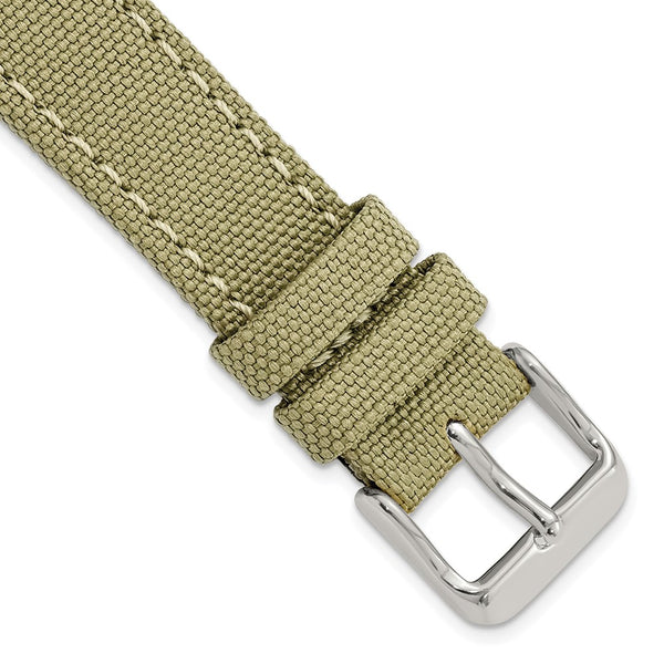 18mm Tan/Beige Canvas/Leather Lining Steel Buckle Watch Band