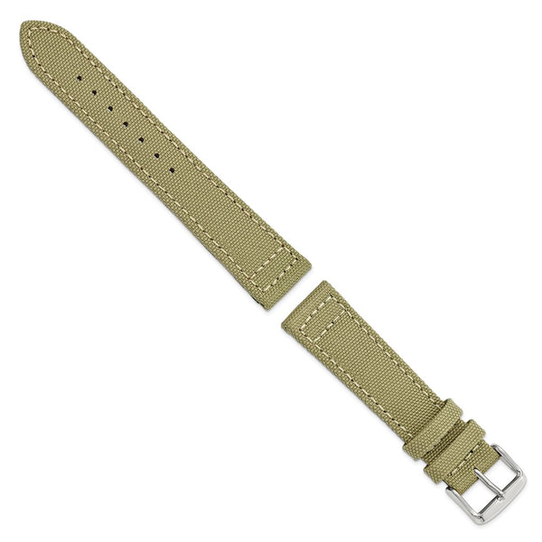 20mm Tan/Beige Canvas/Leather Lining Steel Buckle Watch Band