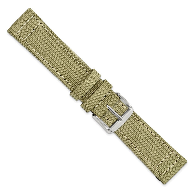 20mm Tan/Beige Canvas/Leather Lining Steel Buckle Watch Band