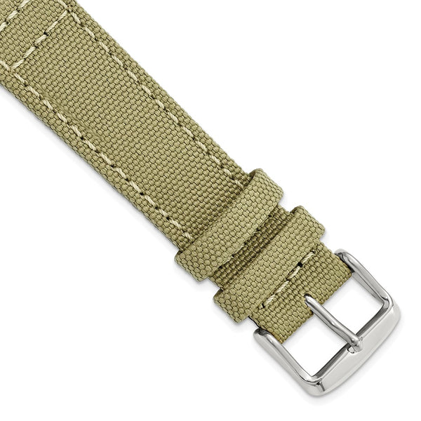 20mm Tan/Beige Canvas/Leather Lining Steel Buckle Watch Band