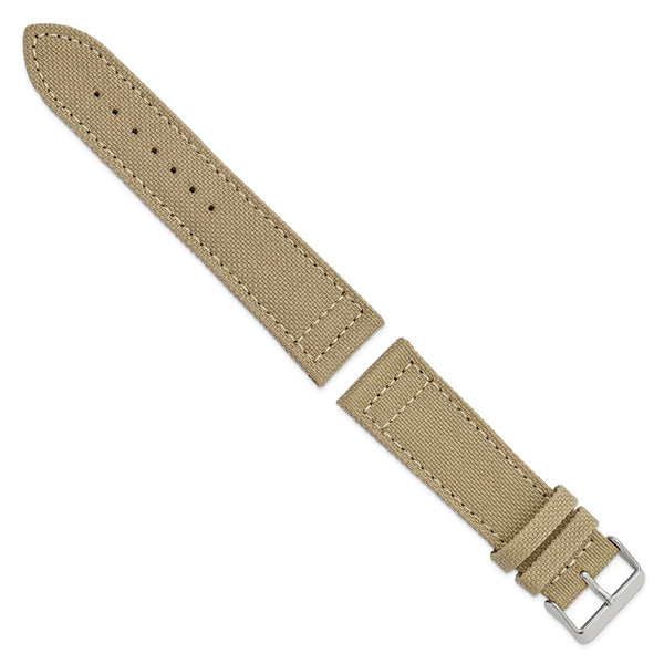 24mm Tan/Beige Canvas/Leather Lining Steel Buckle Watch Band