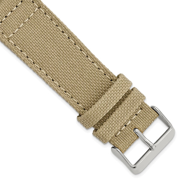 24mm Tan/Beige Canvas/Leather Lining Steel Buckle Watch Band