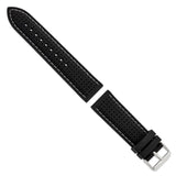 24mm Black White Stitch Ventilated Silicone Silver-tone Buckle Watch Band