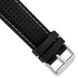 24mm Black White Stitch Ventilated Silicone Silver-tone Buckle Watch Band