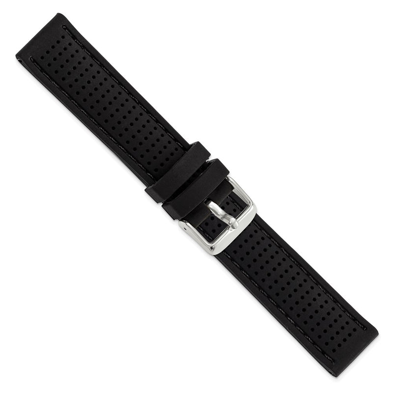 20mm Black Black Stitch Ventilated Silicone Silver-tone Buckle Watch Band