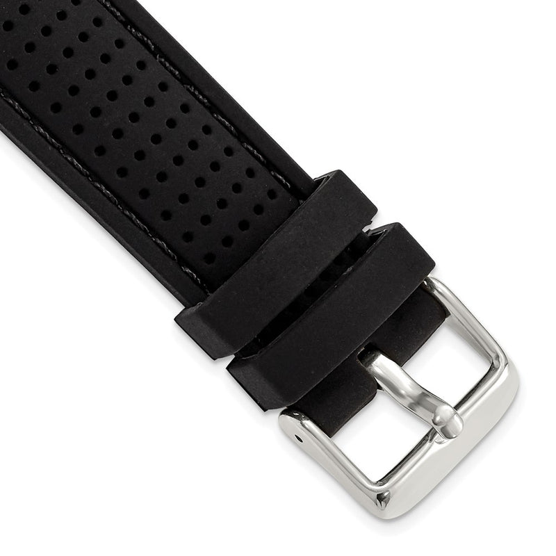 20mm Black Black Stitch Ventilated Silicone Silver-tone Buckle Watch Band