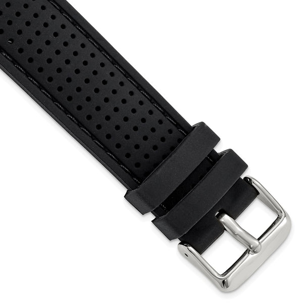 22mm Black Black Stitch Ventilated Silicone Silver-tone Buckle Watch Band