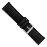 24mm Black Black Stitch Ventilated Silicone Silver-tone Buckle Watch Band