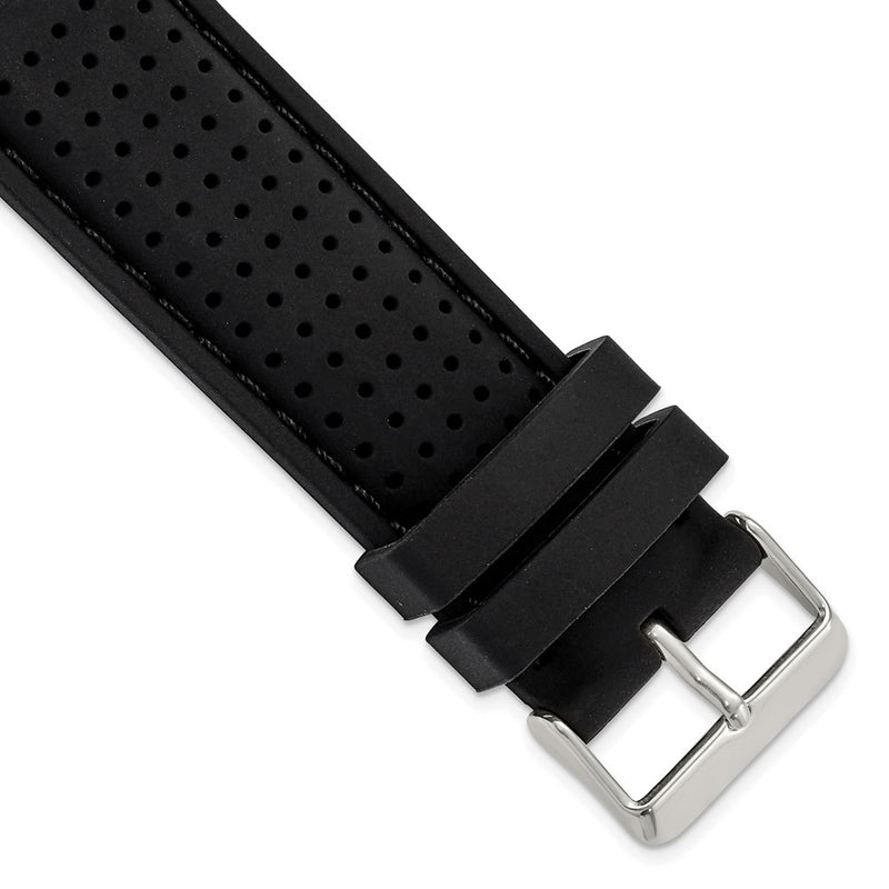 24mm Black Black Stitch Ventilated Silicone Silver-tone Buckle Watch Band