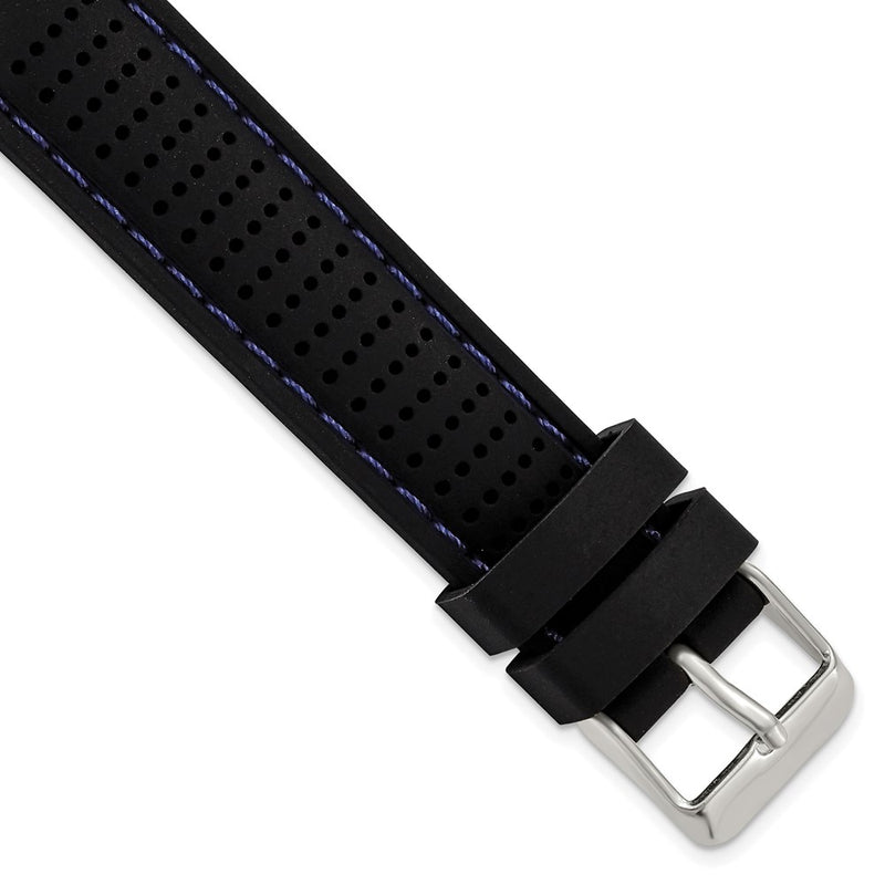 18mm Black Blue Stitch Ventilated Silicone Silver-tone Buckle Watch Band