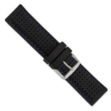 24mm Black Blue Stitch Ventilated Silicone Silver-tone Buckle Watch Band