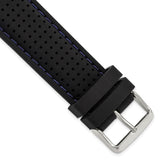 24mm Black Blue Stitch Ventilated Silicone Silver-tone Buckle Watch Band