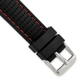 18mm Black Red Stitch Ventilated Silicone Silver-tone Buckle Watch Band