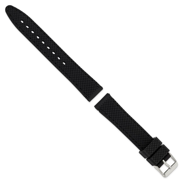 DeBeer 18mm Black Textured Silicone with Black Stitching and Silver-tone Buckle 8 inch Watch Band