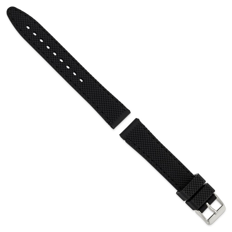 DeBeer 18mm Black Textured Silicone with Black Stitching and Silver-tone Buckle 8 inch Watch Band