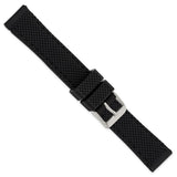 DeBeer 18mm Black Textured Silicone with Black Stitching and Silver-tone Buckle 8 inch Watch Band