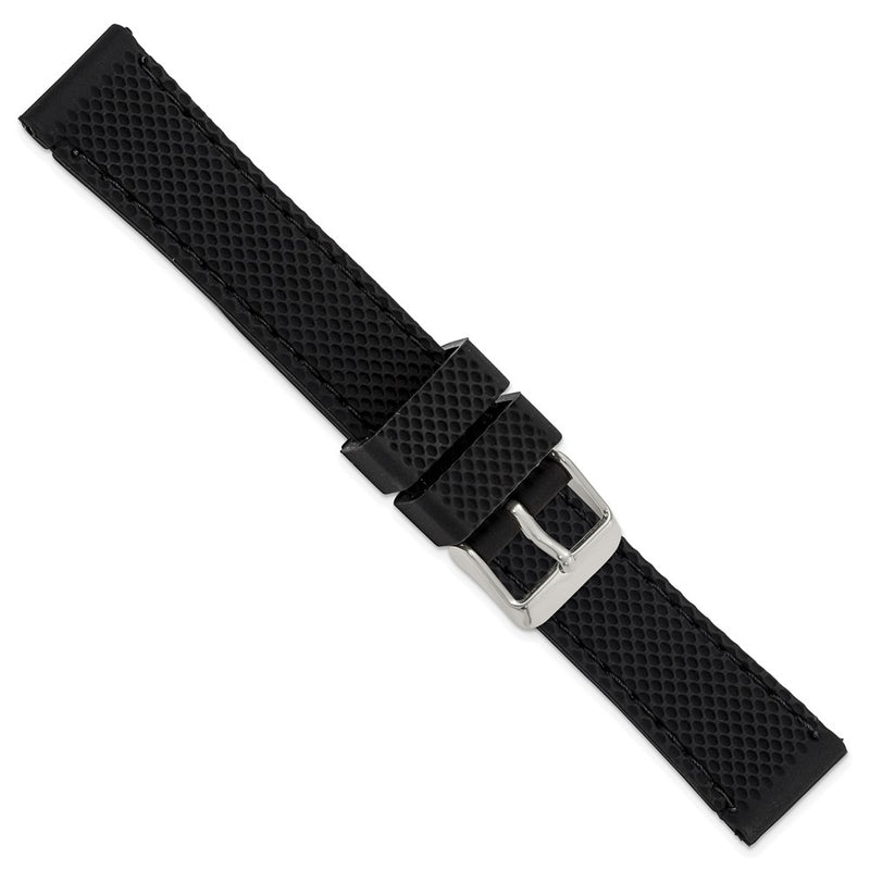 DeBeer 18mm Black Textured Silicone with Black Stitching and Silver-tone Buckle 8 inch Watch Band
