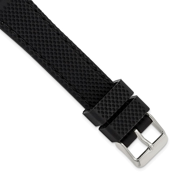 18mm Black Silicone Black Stitch Silver-tone Buckle Watch Band