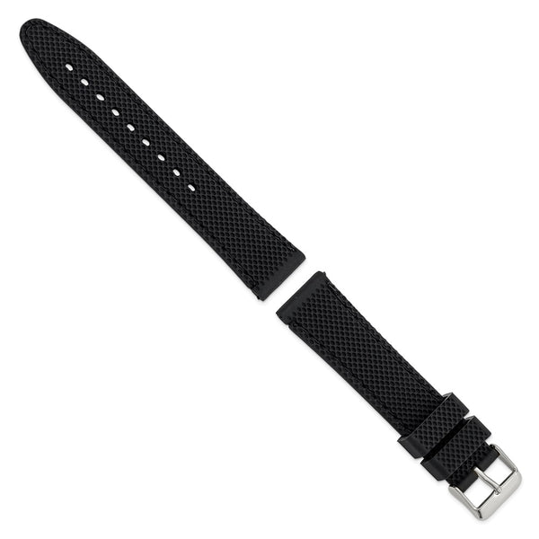 20mm Black Silicone Black Stitch Silver-tone Buckle Watch Band