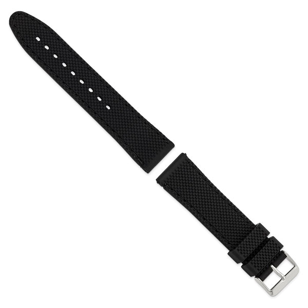 DeBeer 22mm Black Textured Silicone with Black Stitching and Silver-tone Buckle 8 inch Watch Band