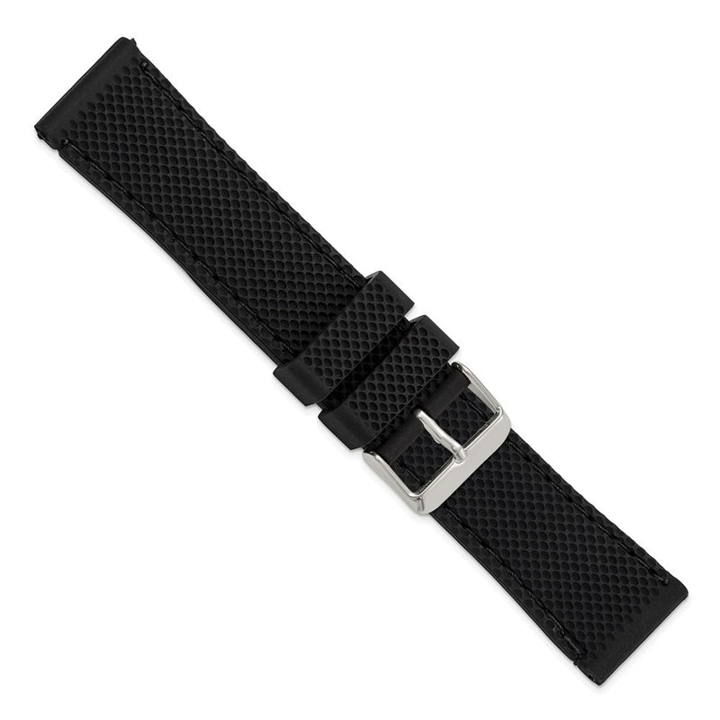 DeBeer 22mm Black Textured Silicone with Black Stitching and Silver-tone Buckle 8 inch Watch Band