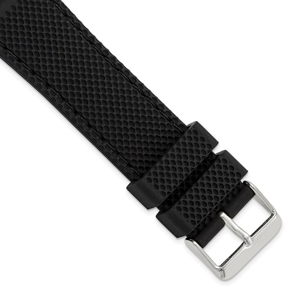 22mm Black Silicone Black Stitch Silver-tone Buckle Watch Band