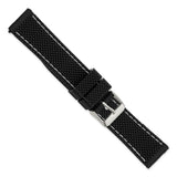 DeBeer 20mm Black Textured Silicone with White Stitching and Silver-tone Buckle 8 inch Watch Band