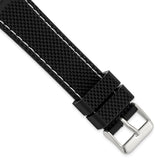 DeBeer 20mm Black Textured Silicone with White Stitching and Silver-tone Buckle 8 inch Watch Band