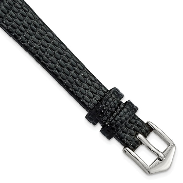 Gilden 12mm Black Flat Lizard Grain Calfskin w/Silver-tone Buckl Watch Band